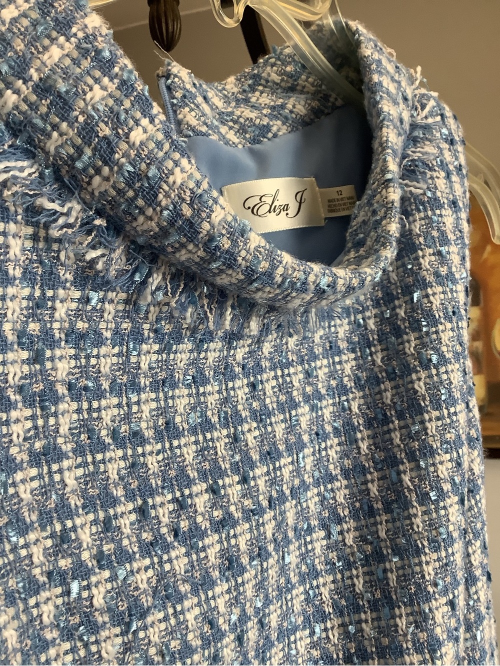 Eliza J Blue and White Tweed Shift Dress - Picture 5 of 5